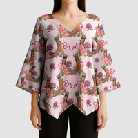 Kentucky Lucky Horseshoe Floral Kimono Sleeve Blouse Vintage Western Pattern