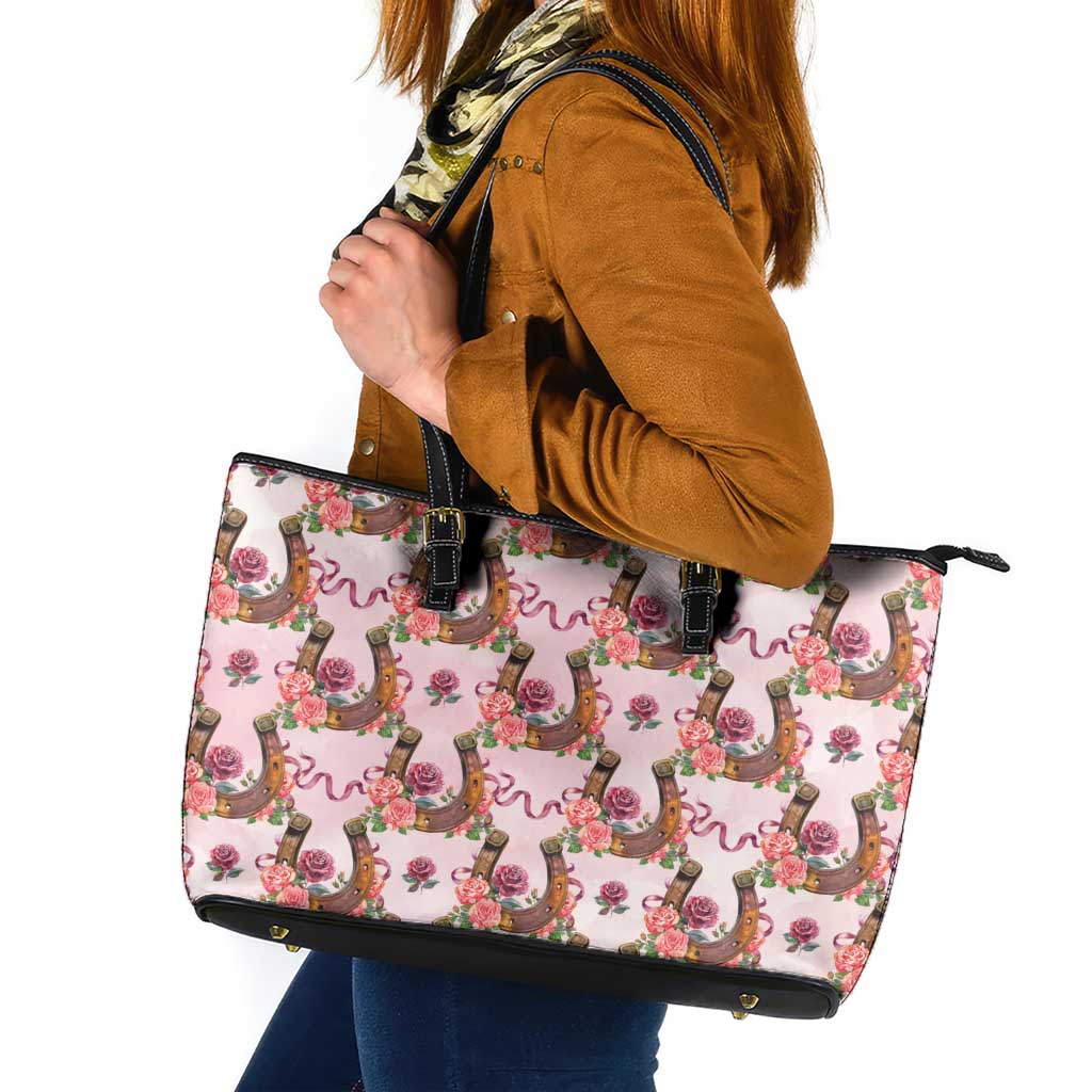 Kentucky Lucky Horseshoe Floral Leather Tote Bag Vintage Western Pattern