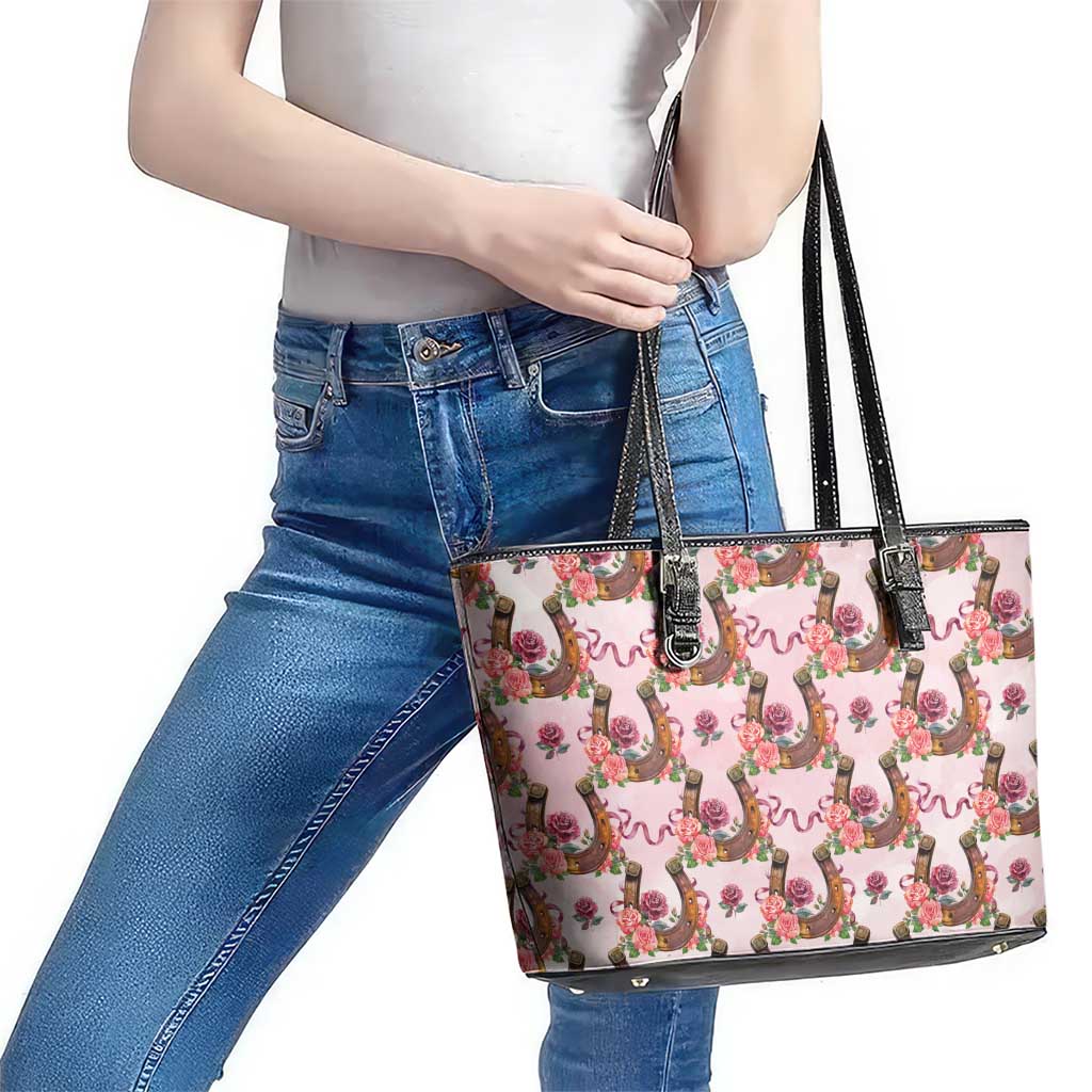 Kentucky Lucky Horseshoe Floral Leather Tote Bag Vintage Western Pattern