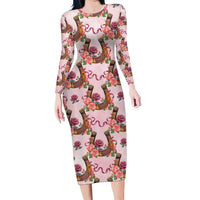 Kentucky Lucky Horseshoe Floral Long Sleeve Bodycon Dress Vintage Western Pattern