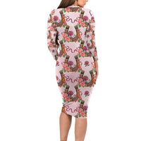 Kentucky Lucky Horseshoe Floral Long Sleeve Bodycon Dress Vintage Western Pattern