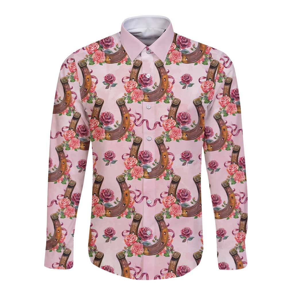 Kentucky Lucky Horseshoe Floral Long Sleeve Button Shirt Vintage Western Pattern