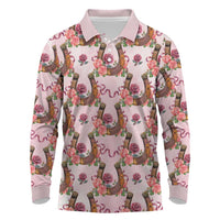 Kentucky Lucky Horseshoe Floral Long Sleeve Polo Shirt Vintage Western Pattern