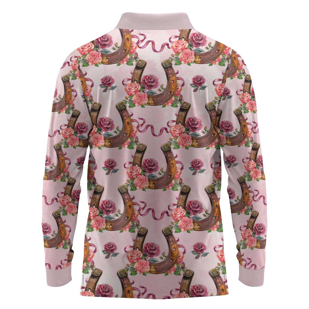 Kentucky Lucky Horseshoe Floral Long Sleeve Polo Shirt Vintage Western Pattern