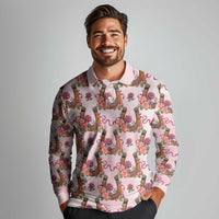 Kentucky Lucky Horseshoe Floral Long Sleeve Polo Shirt Vintage Western Pattern