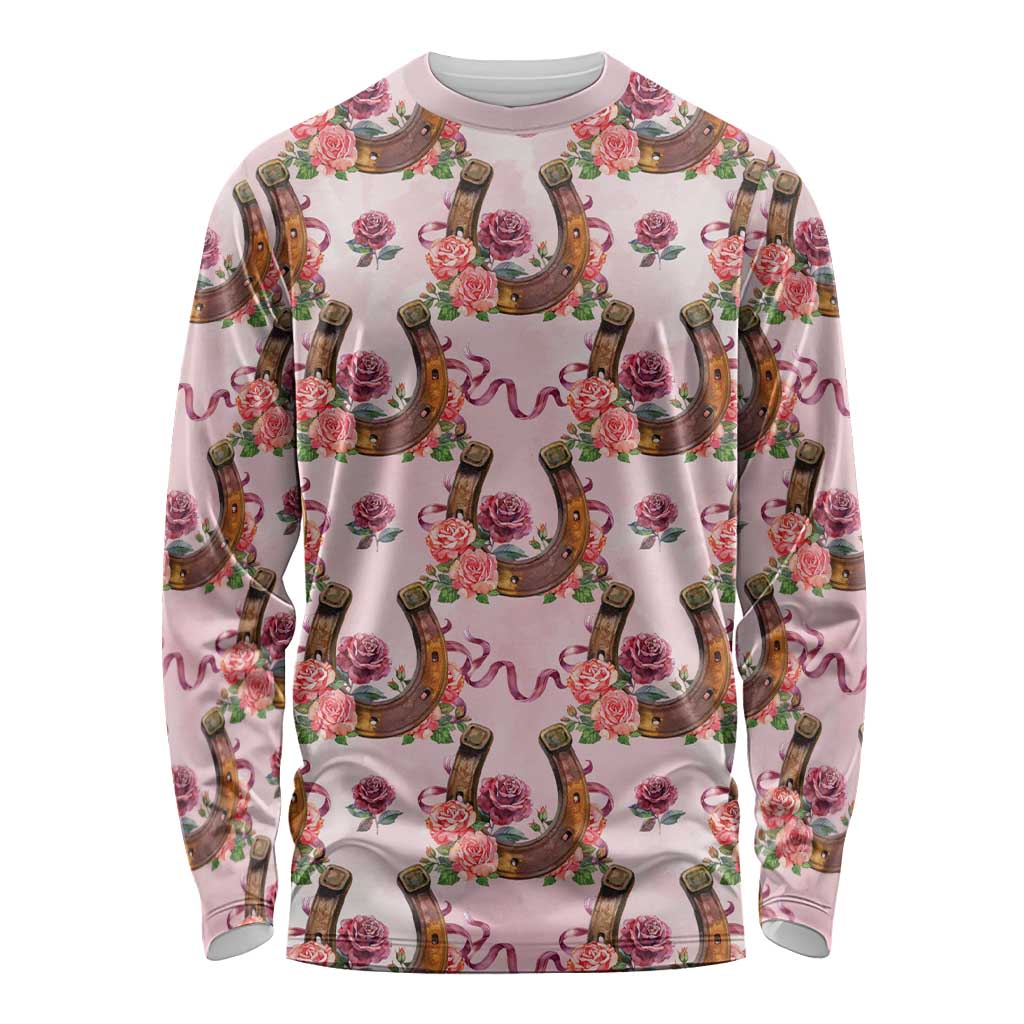 Kentucky Lucky Horseshoe Floral Long Sleeve Shirt Vintage Western Pattern