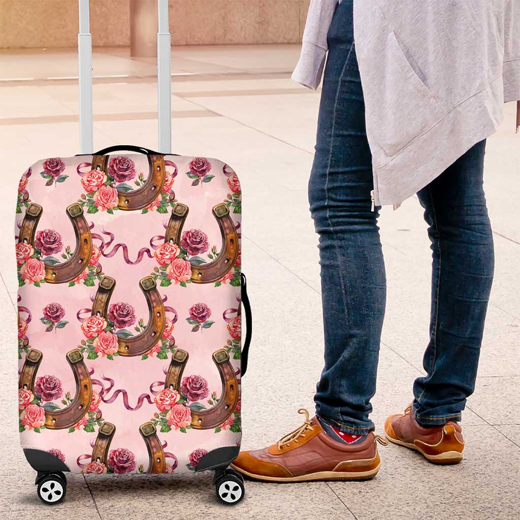 Kentucky Lucky Horseshoe Floral Luggage Cover Vintage Western Pattern