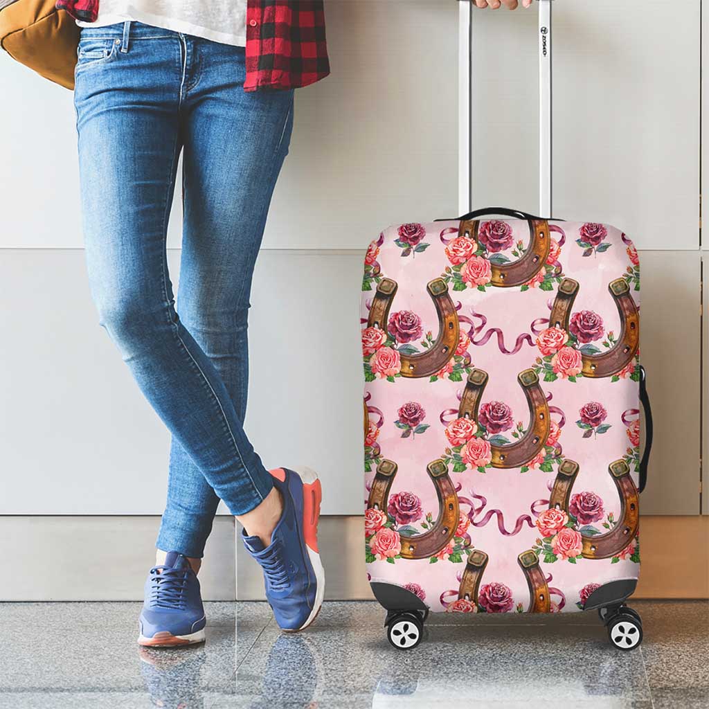 Kentucky Lucky Horseshoe Floral Luggage Cover Vintage Western Pattern