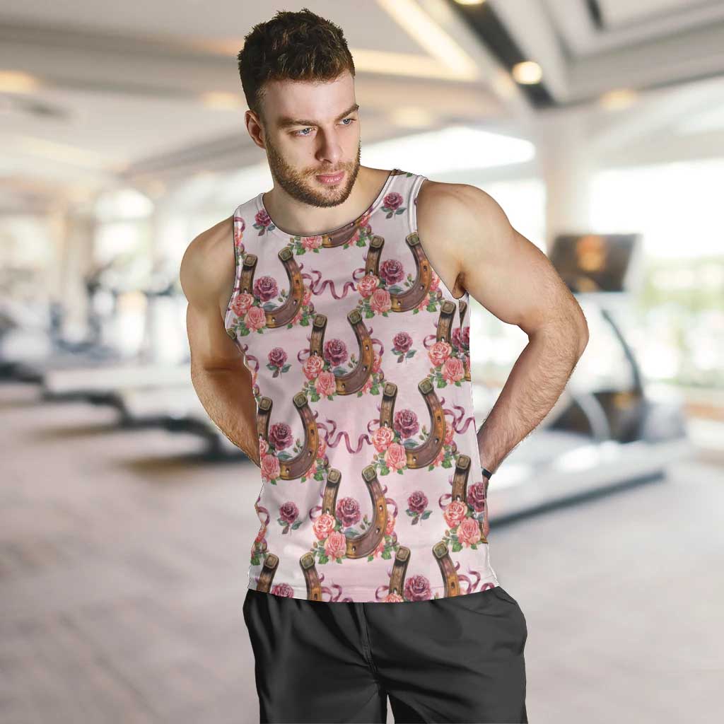 Kentucky Lucky Horseshoe Floral Men Tank Top Vintage Western Pattern