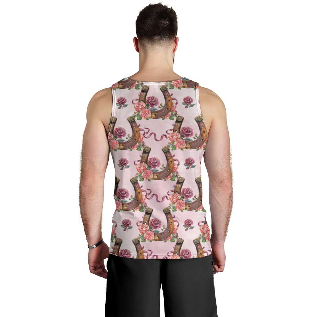 Kentucky Lucky Horseshoe Floral Men Tank Top Vintage Western Pattern