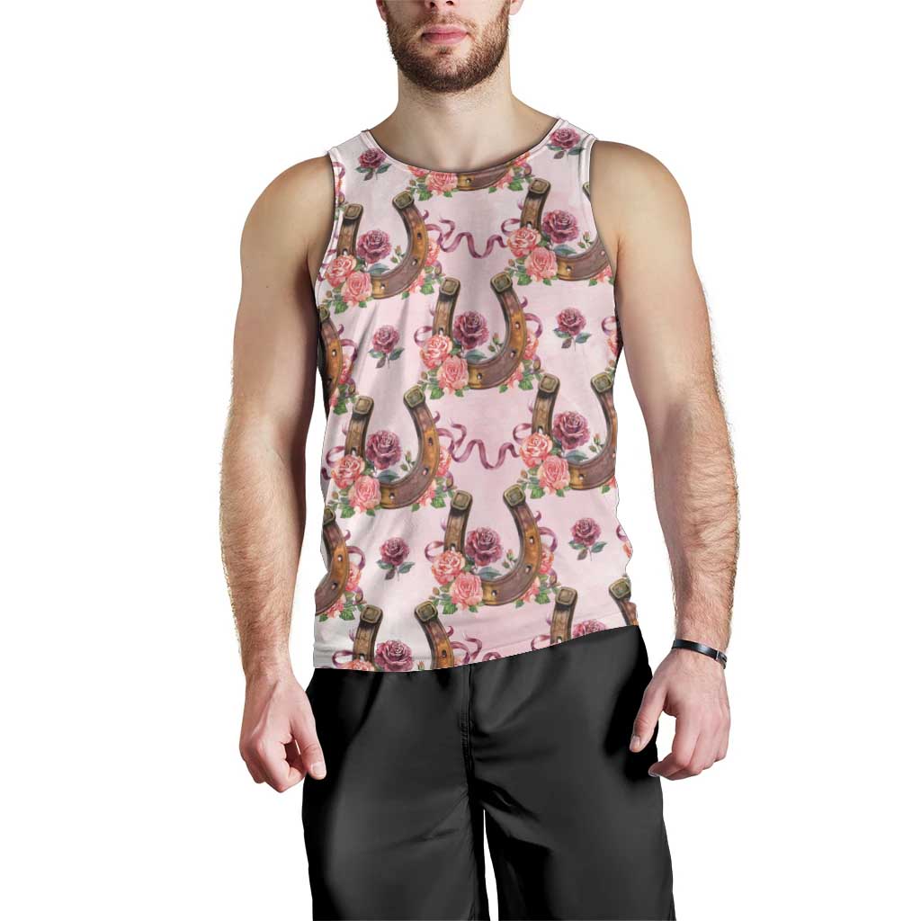 Kentucky Lucky Horseshoe Floral Men Tank Top Vintage Western Pattern