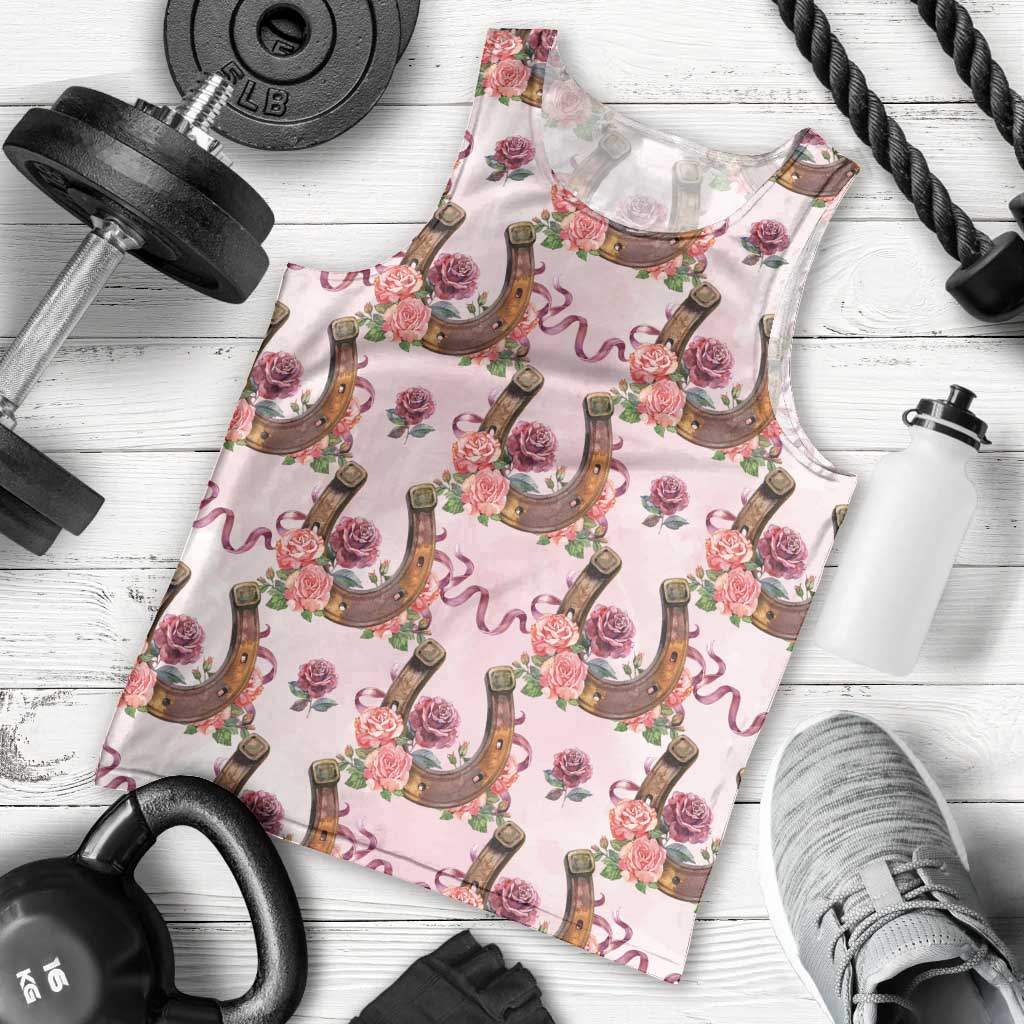 Kentucky Lucky Horseshoe Floral Men Tank Top Vintage Western Pattern