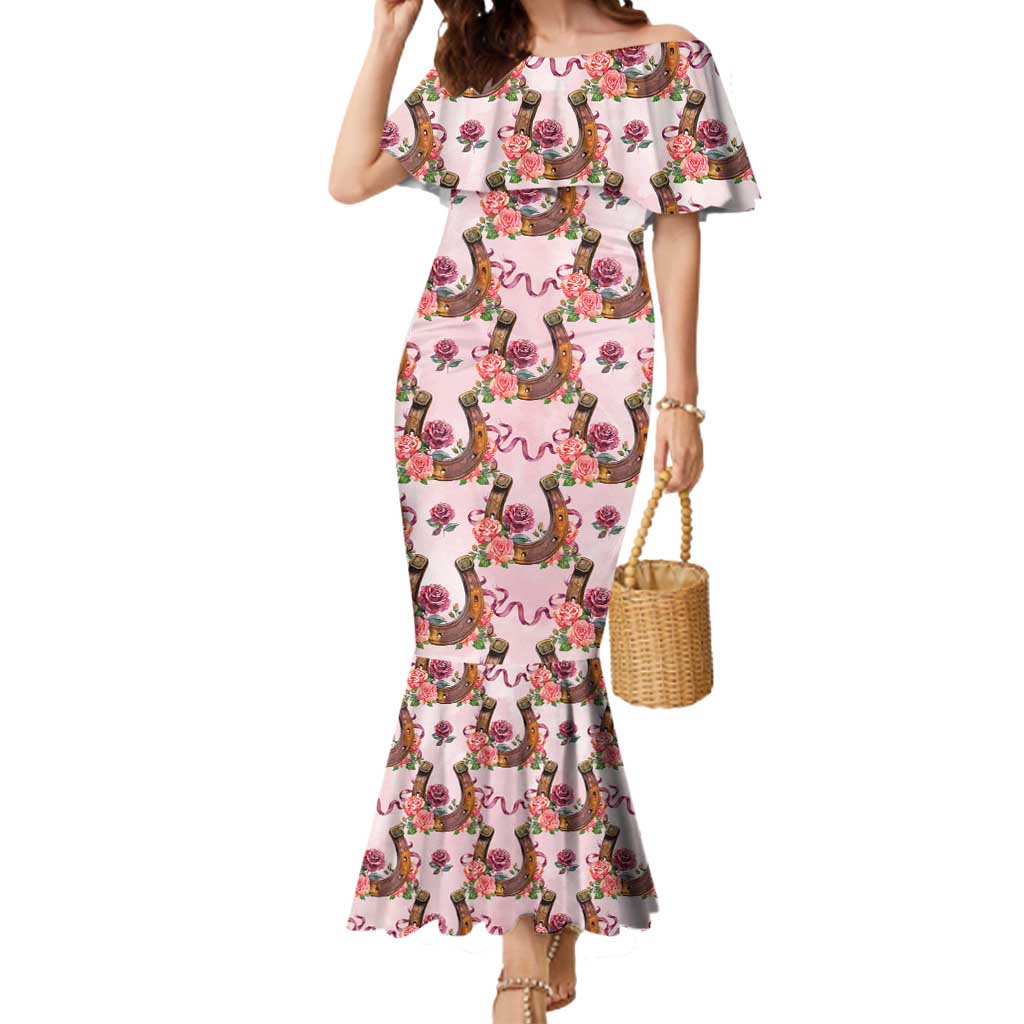 Kentucky Lucky Horseshoe Floral Mermaid Dress Vintage Western Pattern