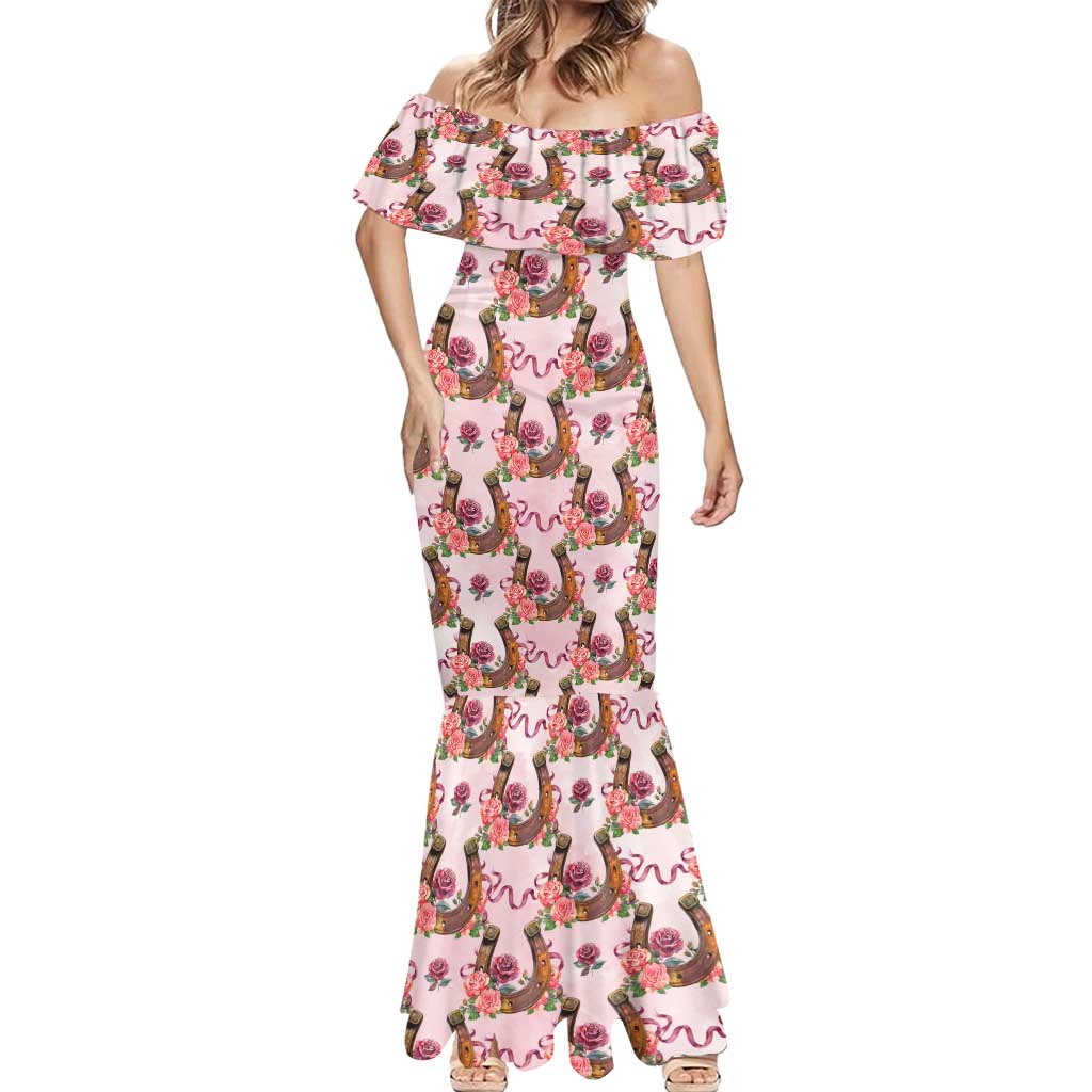Kentucky Lucky Horseshoe Floral Mermaid Dress Vintage Western Pattern