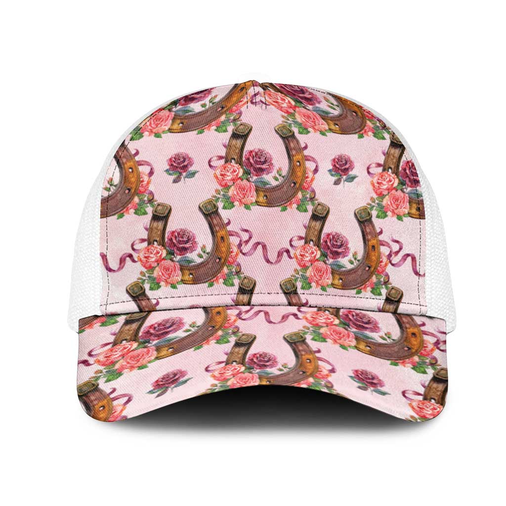 Kentucky Lucky Horseshoe Floral Mesh Trucker Cap Vintage Western Pattern