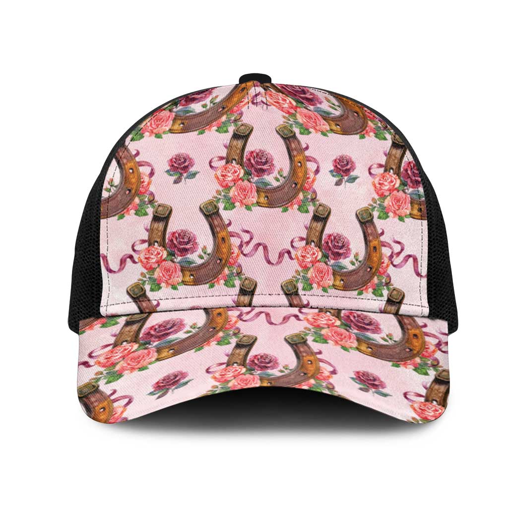 Kentucky Lucky Horseshoe Floral Mesh Trucker Cap Vintage Western Pattern