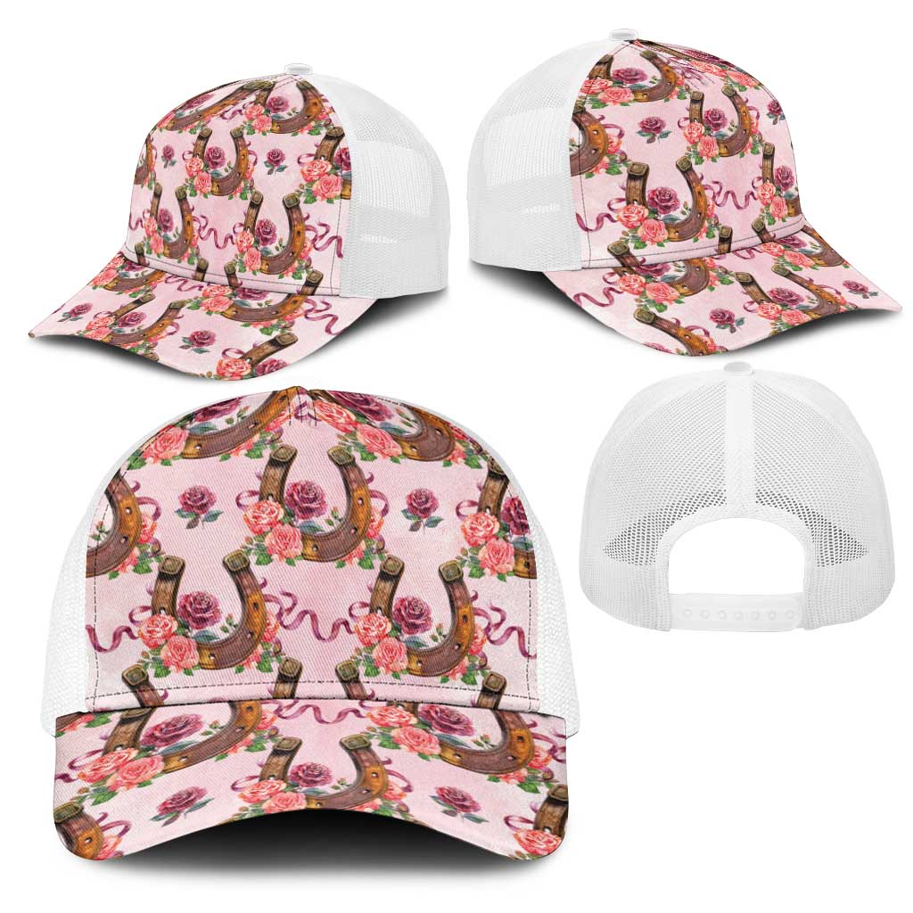 Kentucky Lucky Horseshoe Floral Mesh Trucker Cap Vintage Western Pattern