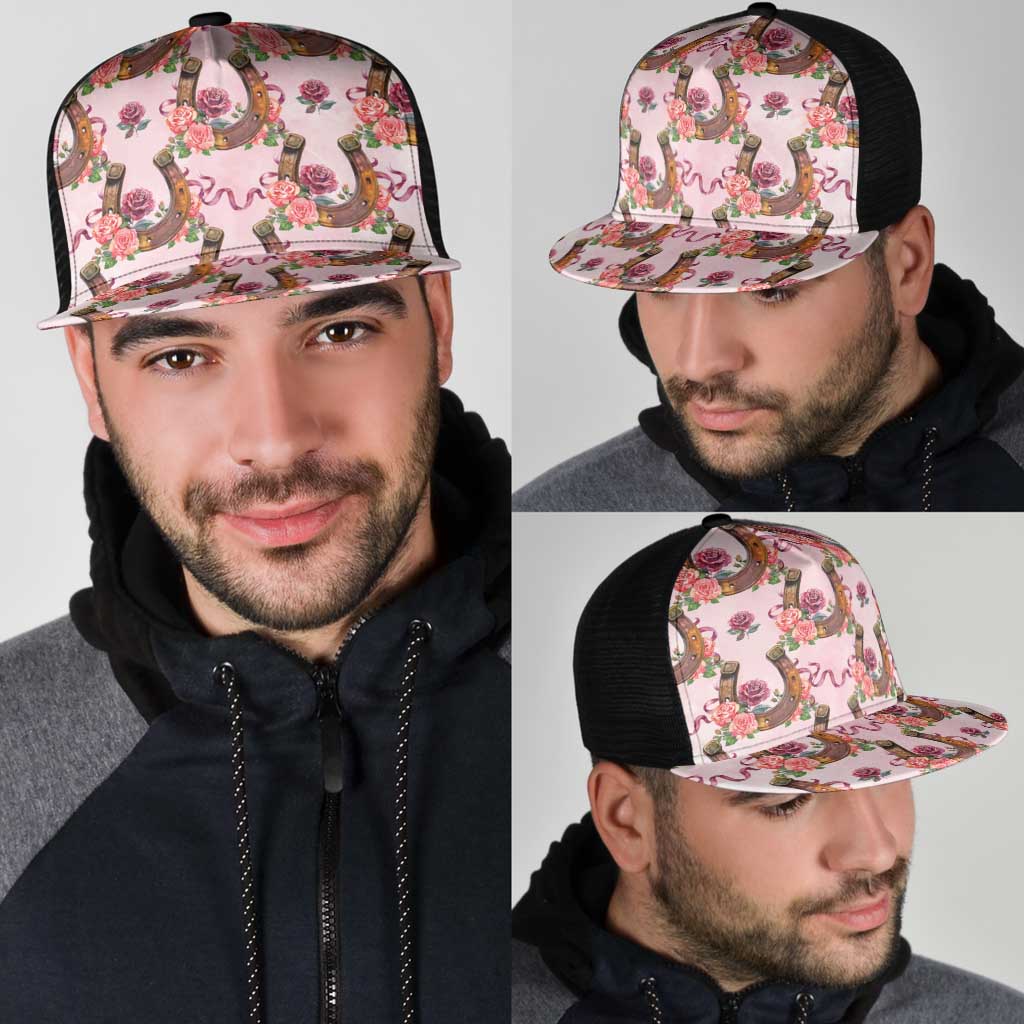 Kentucky Lucky Horseshoe Floral Mesh Trucker Cap Vintage Western Pattern
