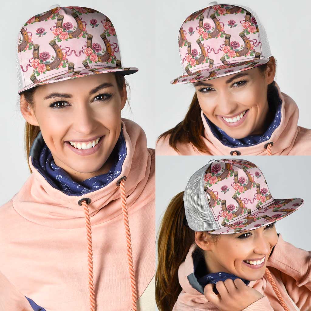 Kentucky Lucky Horseshoe Floral Mesh Trucker Cap Vintage Western Pattern
