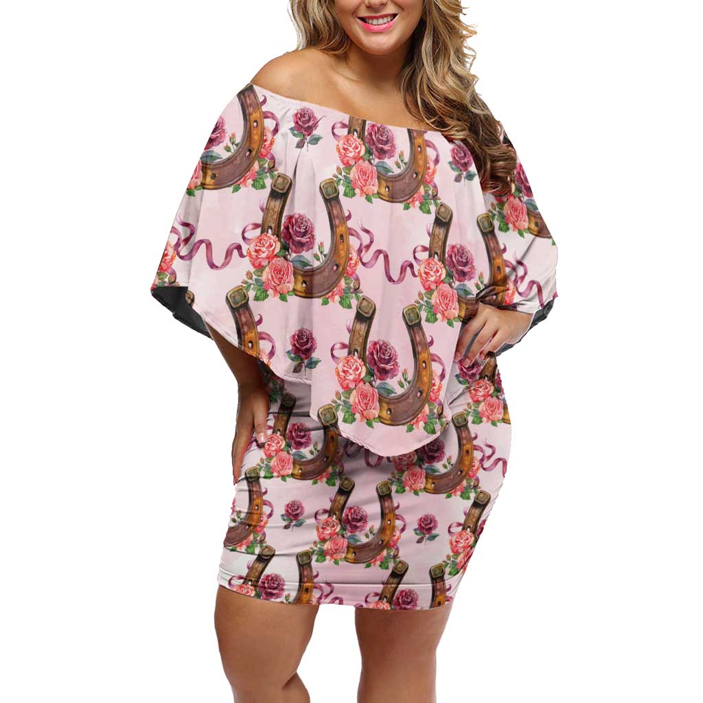 Kentucky Lucky Horseshoe Floral Off Shoulder Short Dress Vintage Western Pattern