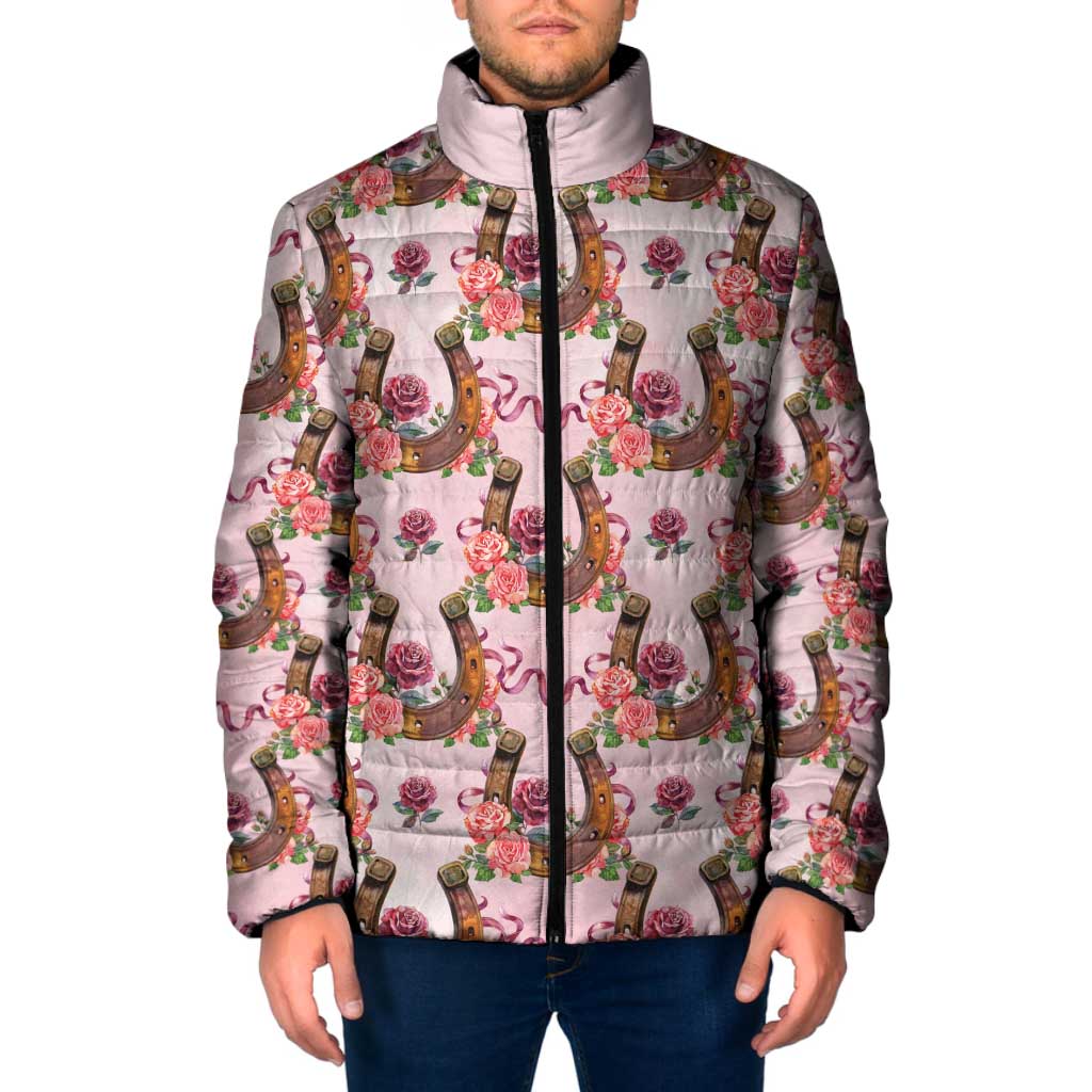 Kentucky Lucky Horseshoe Floral Padded Jacket Vintage Western Pattern