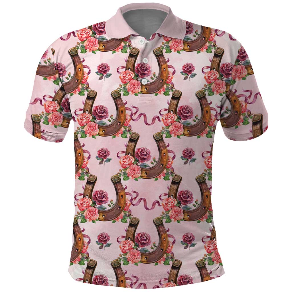 Kentucky Lucky Horseshoe Floral Polo Shirt Vintage Western Pattern