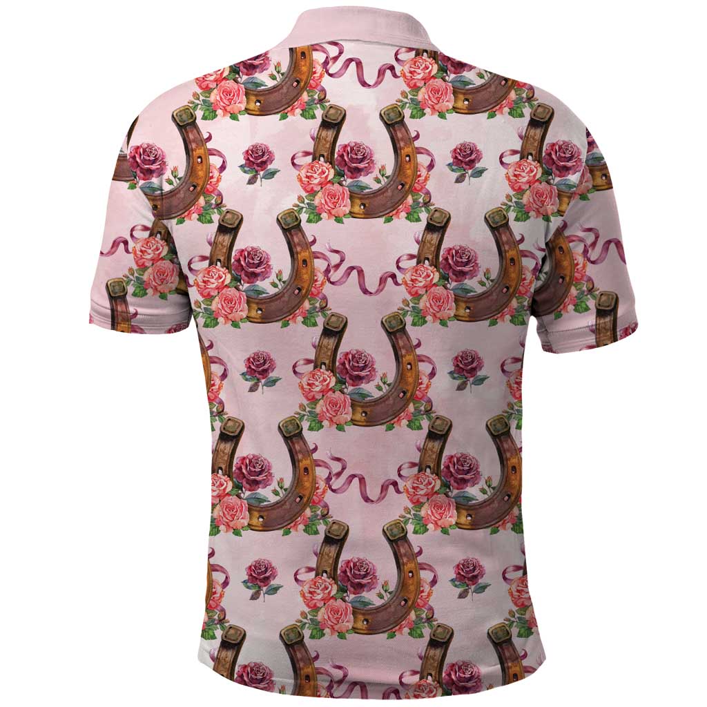 Kentucky Lucky Horseshoe Floral Polo Shirt Vintage Western Pattern