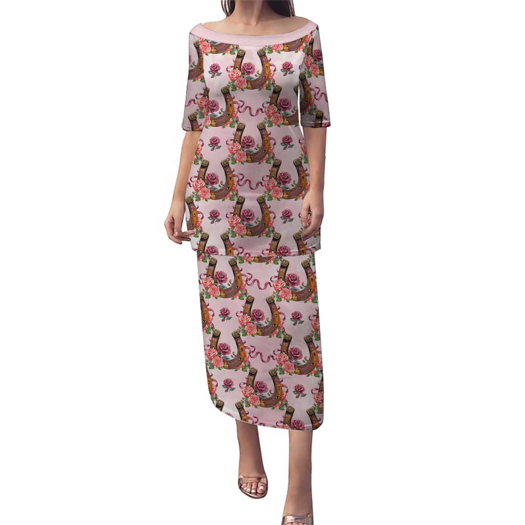 Kentucky Lucky Horseshoe Floral Puletasi Vintage Western Pattern
