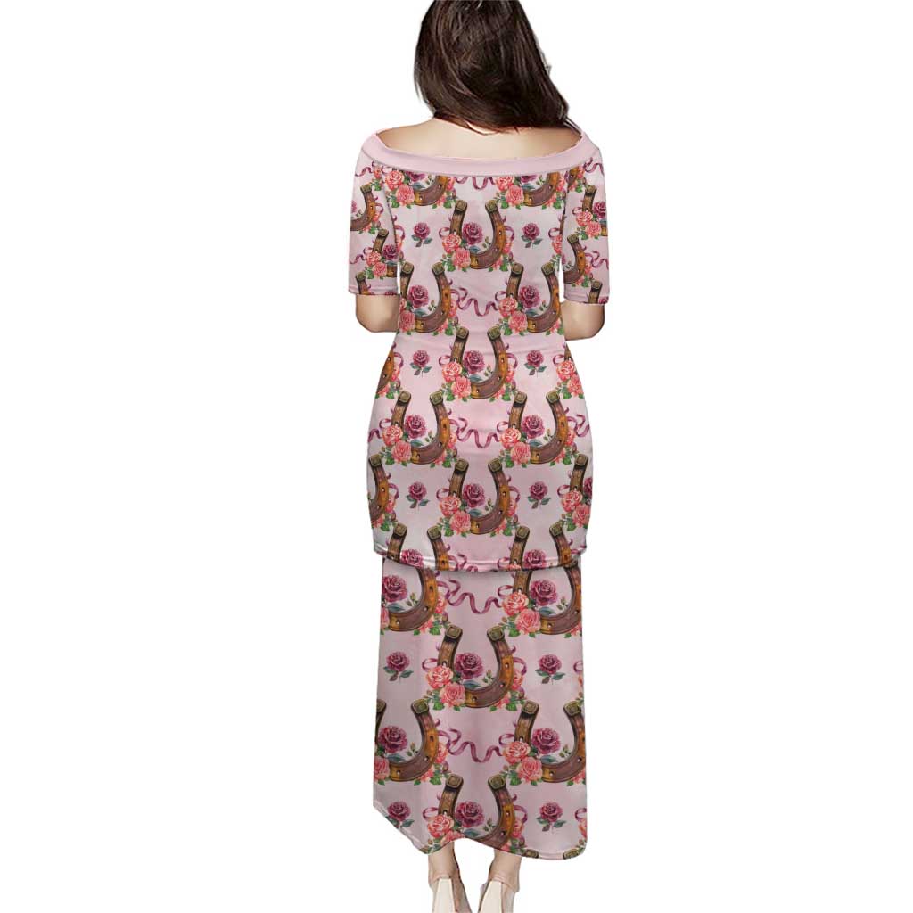 Kentucky Lucky Horseshoe Floral Puletasi Vintage Western Pattern