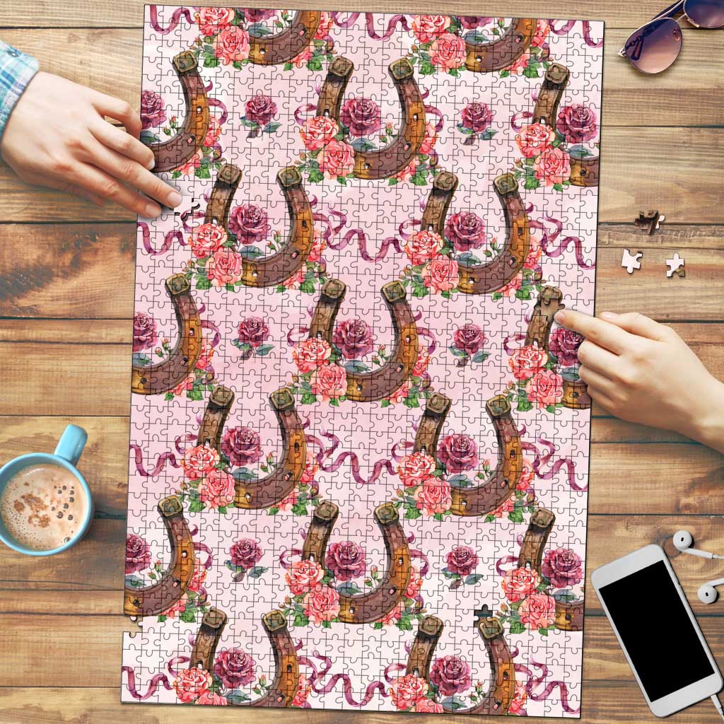 Kentucky Lucky Horseshoe Floral Puzzle Vintage Western Pattern
