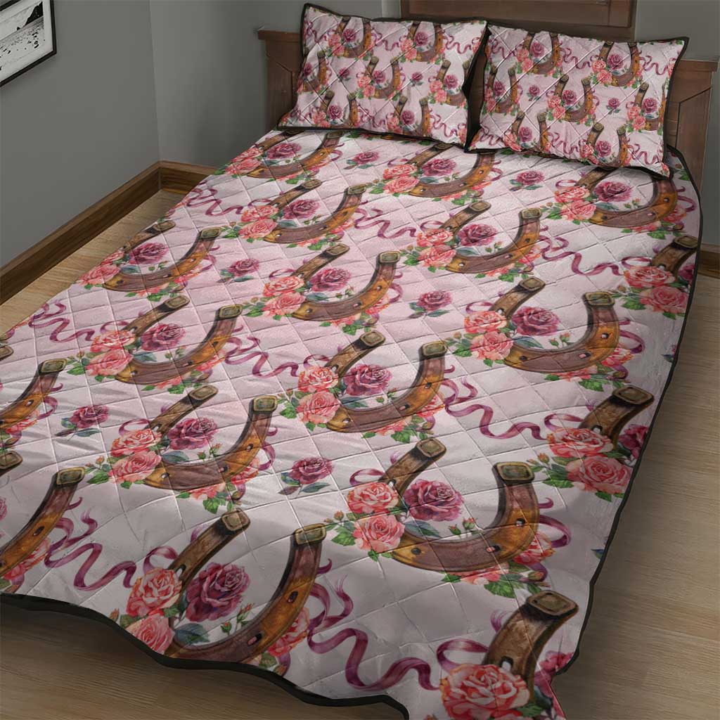 Kentucky Lucky Horseshoe Floral Quilt Bed Set Vintage Western Pattern
