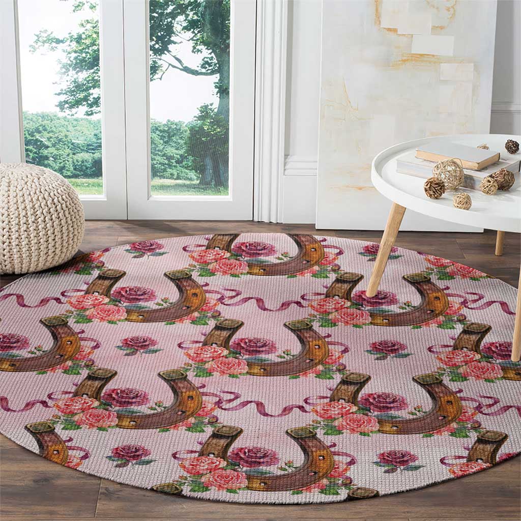 Kentucky Lucky Horseshoe Floral Round Carpet Vintage Western Pattern