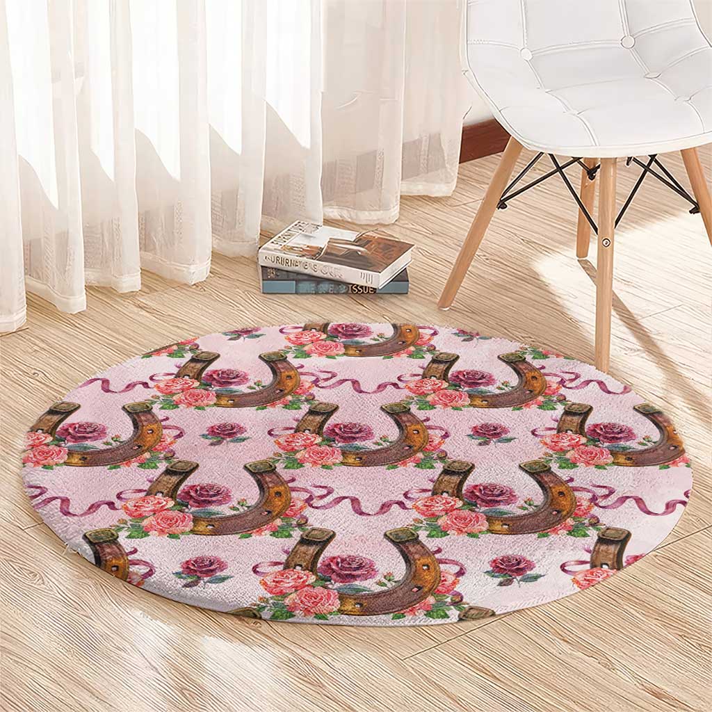 Kentucky Lucky Horseshoe Floral Round Carpet Vintage Western Pattern
