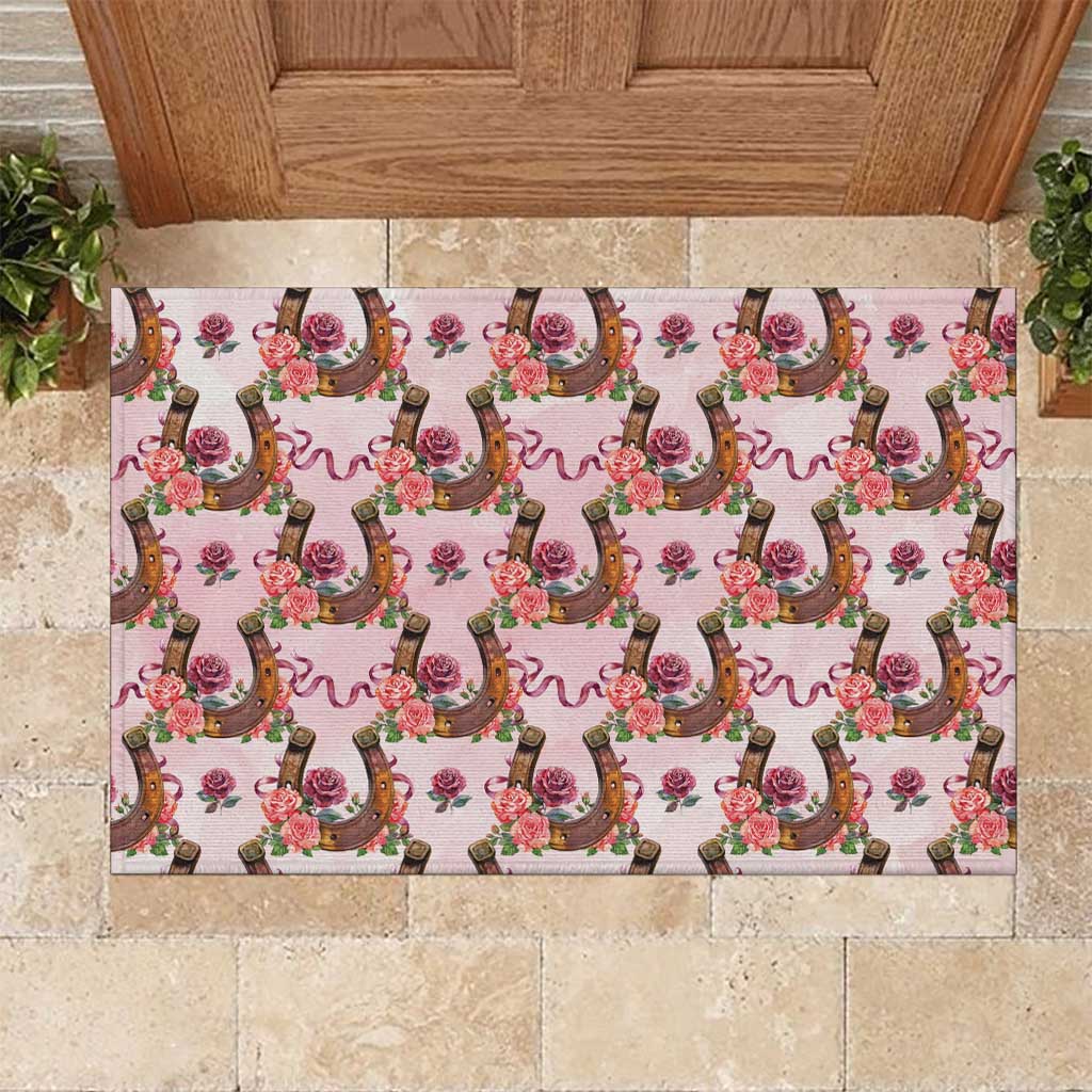 Kentucky Lucky Horseshoe Floral Rubber Doormat Vintage Western Pattern