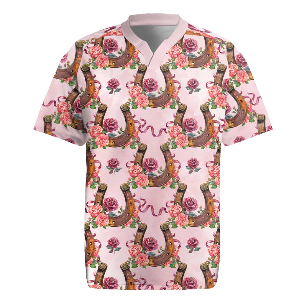 Kentucky Lucky Horseshoe Floral Rugby Jersey Vintage Western Pattern