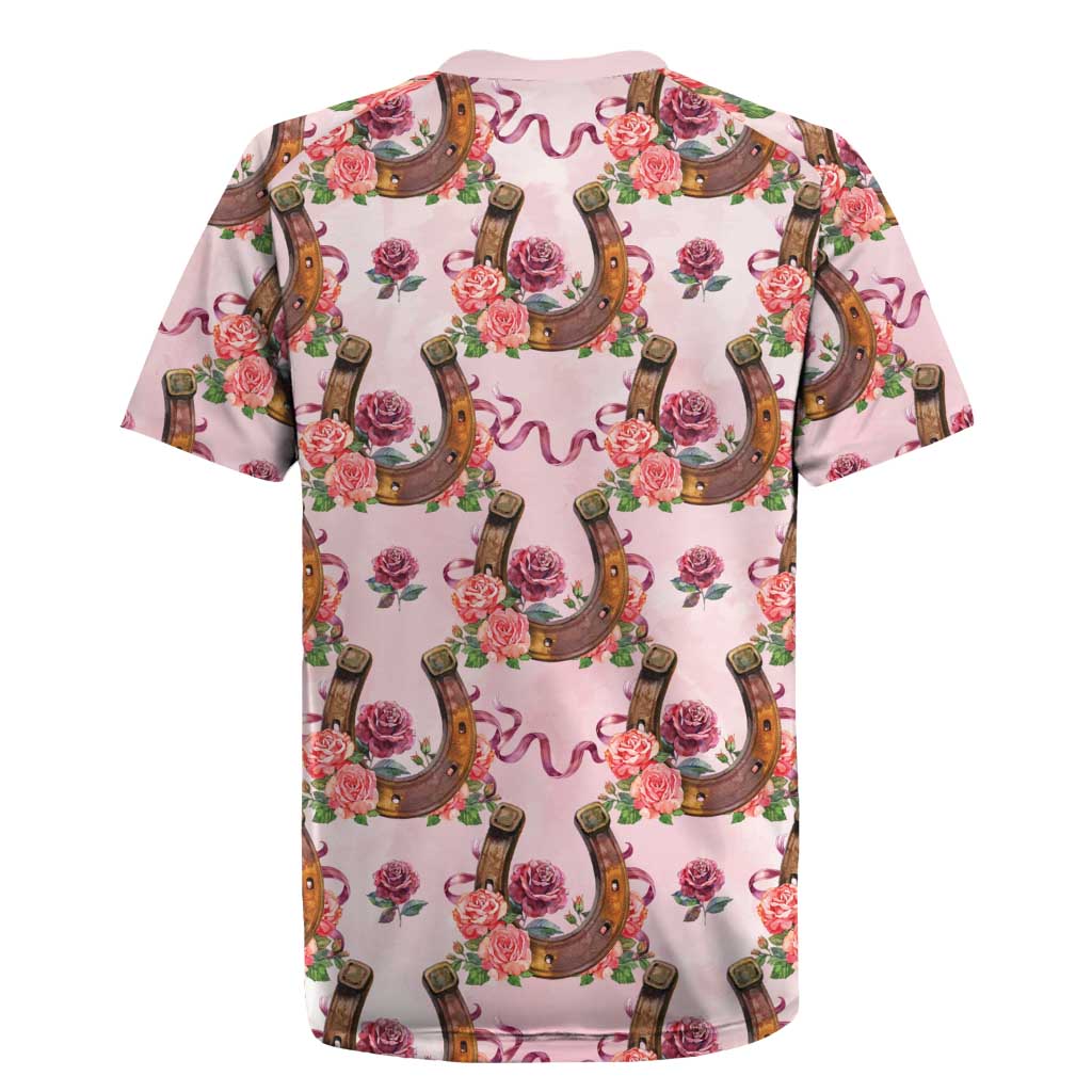Kentucky Lucky Horseshoe Floral Rugby Jersey Vintage Western Pattern