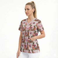 Kentucky Lucky Horseshoe Floral Scrub Top Vintage Western Pattern
