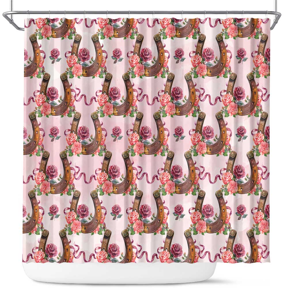 Kentucky Lucky Horseshoe Floral Shower Curtain Vintage Western Pattern