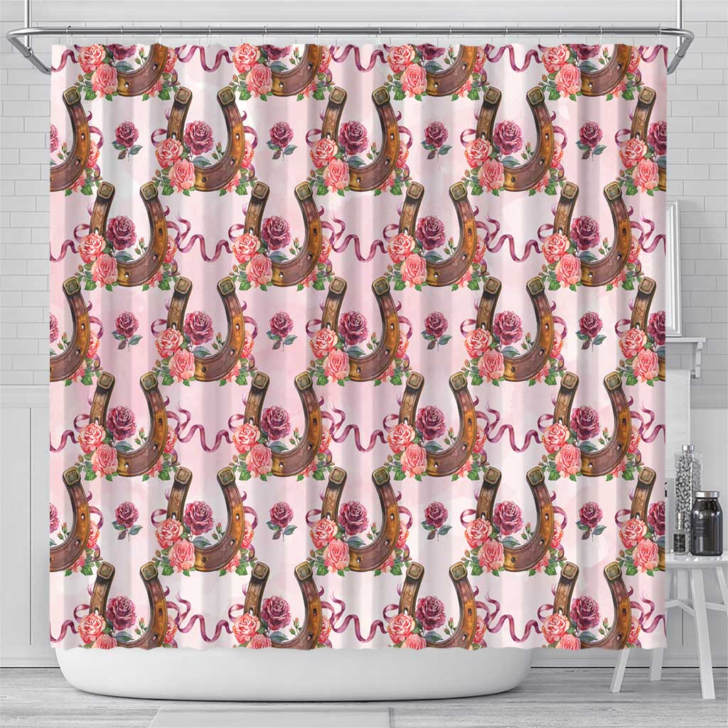 Kentucky Lucky Horseshoe Floral Shower Curtain Vintage Western Pattern