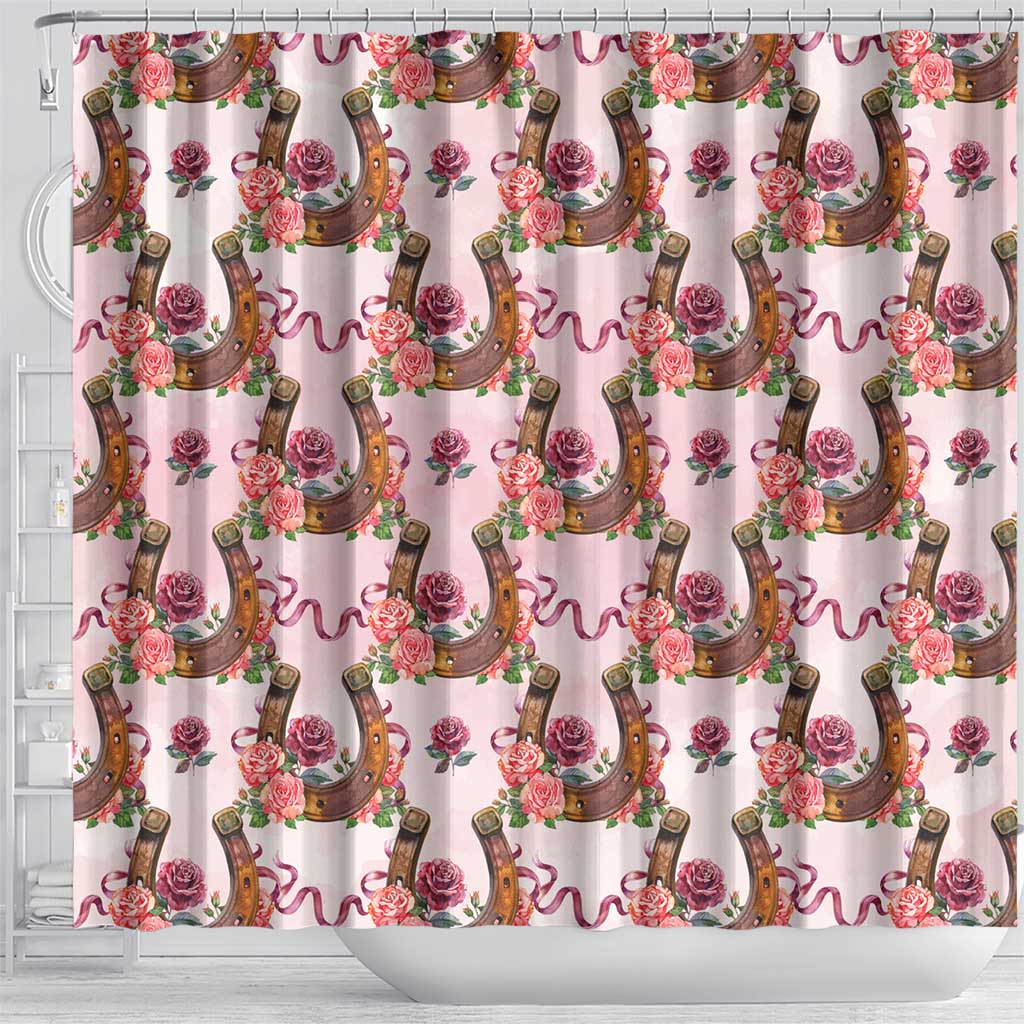 Kentucky Lucky Horseshoe Floral Shower Curtain Vintage Western Pattern