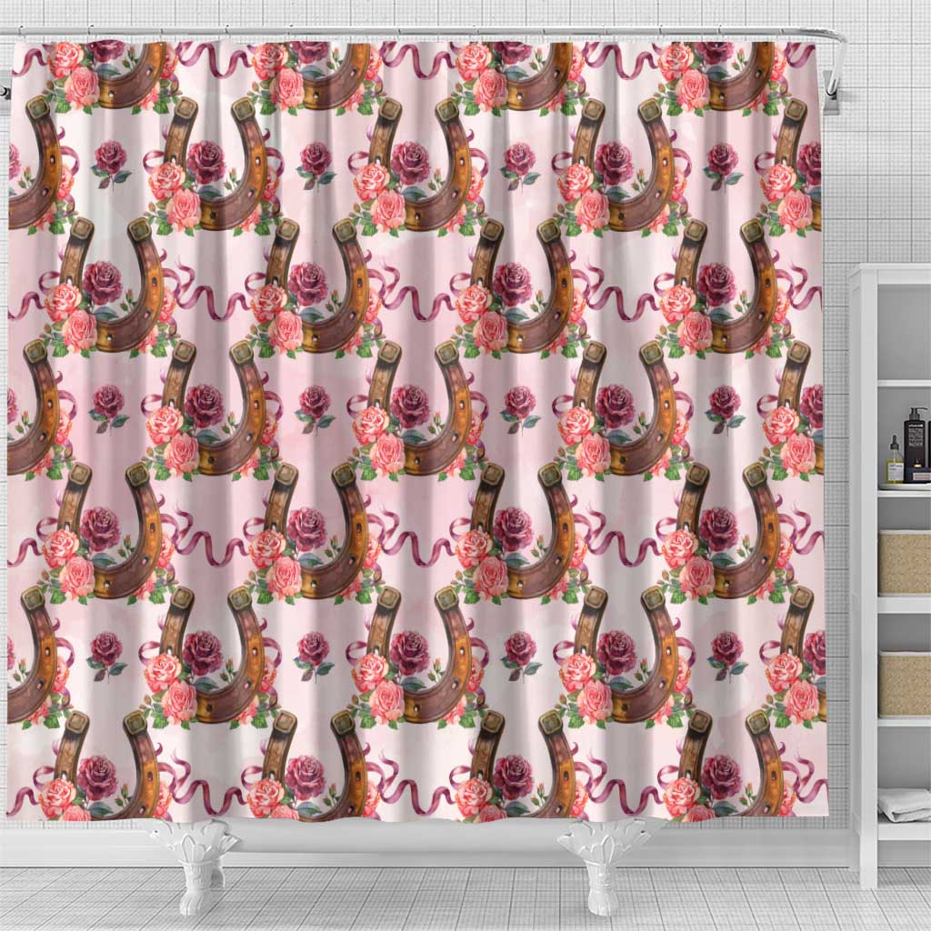 Kentucky Lucky Horseshoe Floral Shower Curtain Vintage Western Pattern