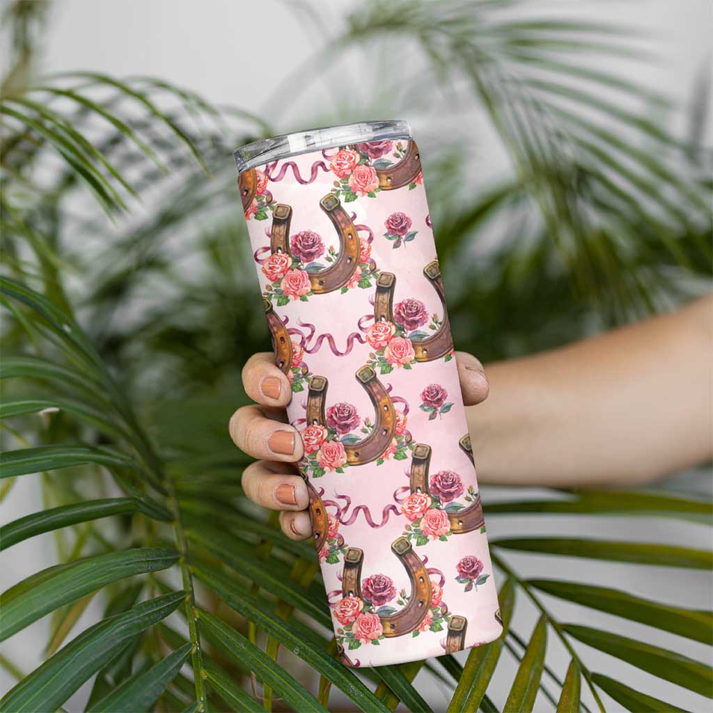 Kentucky Lucky Horseshoe Floral Skinny Tumbler Vintage Western Pattern