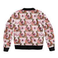 Kentucky Lucky Horseshoe Floral Sleeve Zip Bomber Jacket Vintage Western Pattern