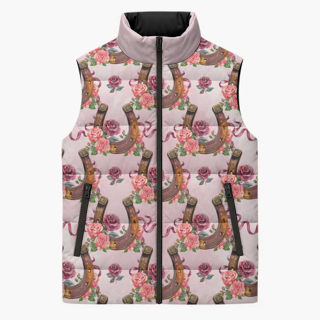 Kentucky Lucky Horseshoe Floral Sleeveless Puffer Jacket Vintage Western Pattern