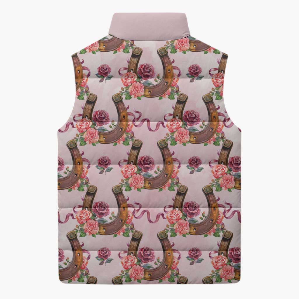 Kentucky Lucky Horseshoe Floral Sleeveless Puffer Jacket Vintage Western Pattern