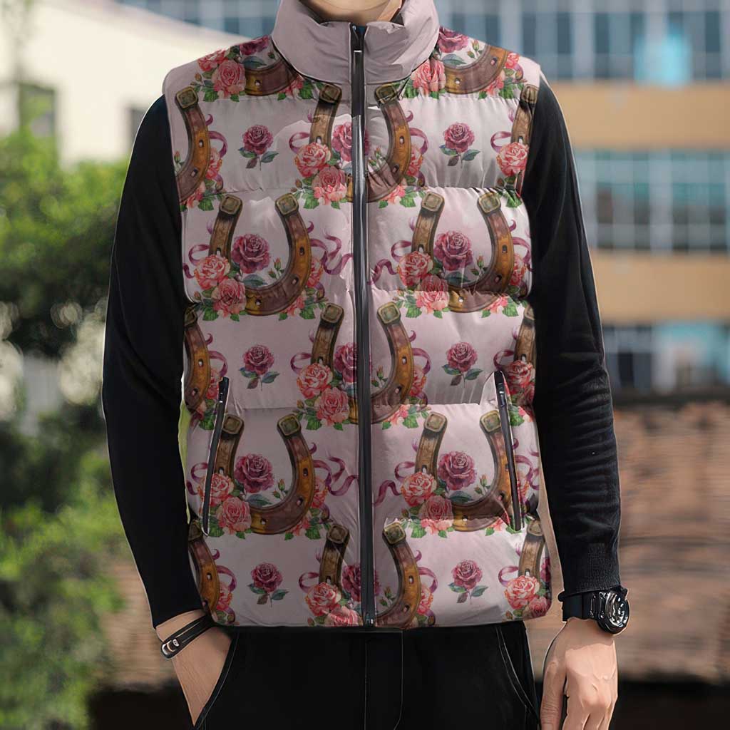 Kentucky Lucky Horseshoe Floral Sleeveless Puffer Jacket Vintage Western Pattern