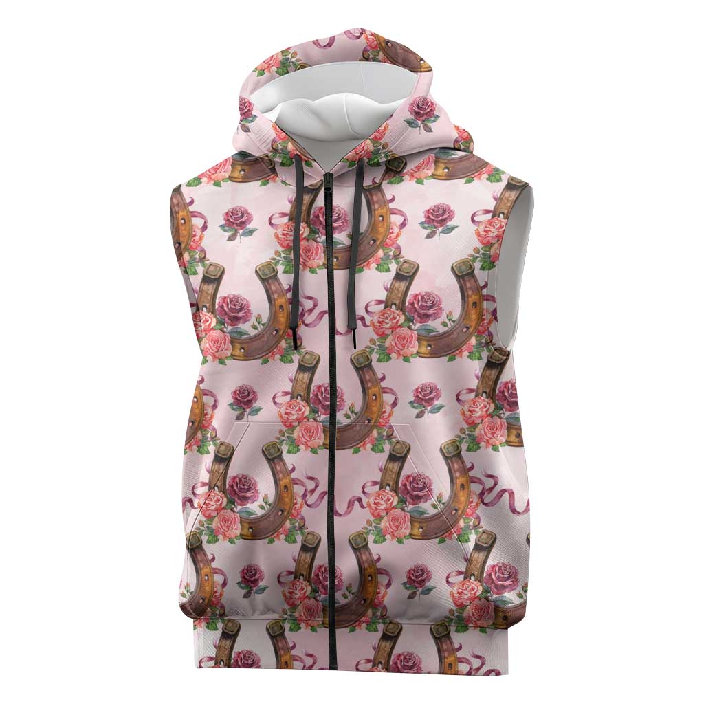 Kentucky Lucky Horseshoe Floral Sleeveless Zip Hoodie Vintage Western Pattern