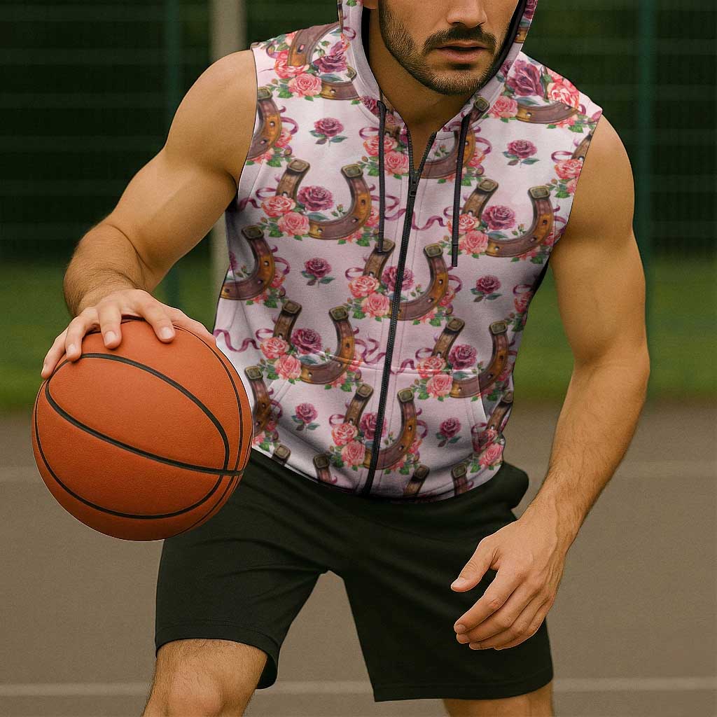 Kentucky Lucky Horseshoe Floral Sleeveless Zip Hoodie Vintage Western Pattern