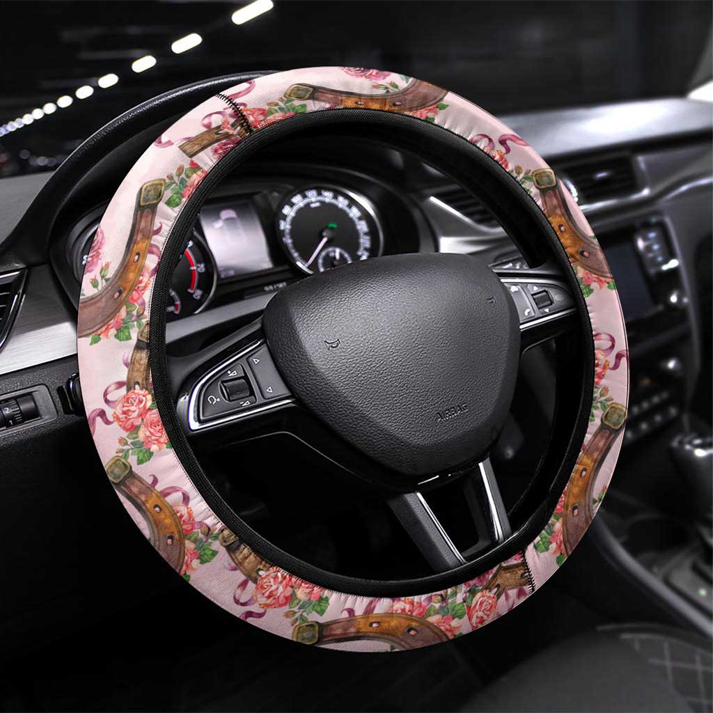 Kentucky Lucky Horseshoe Floral Steering Wheel Cover Vintage Western Pattern