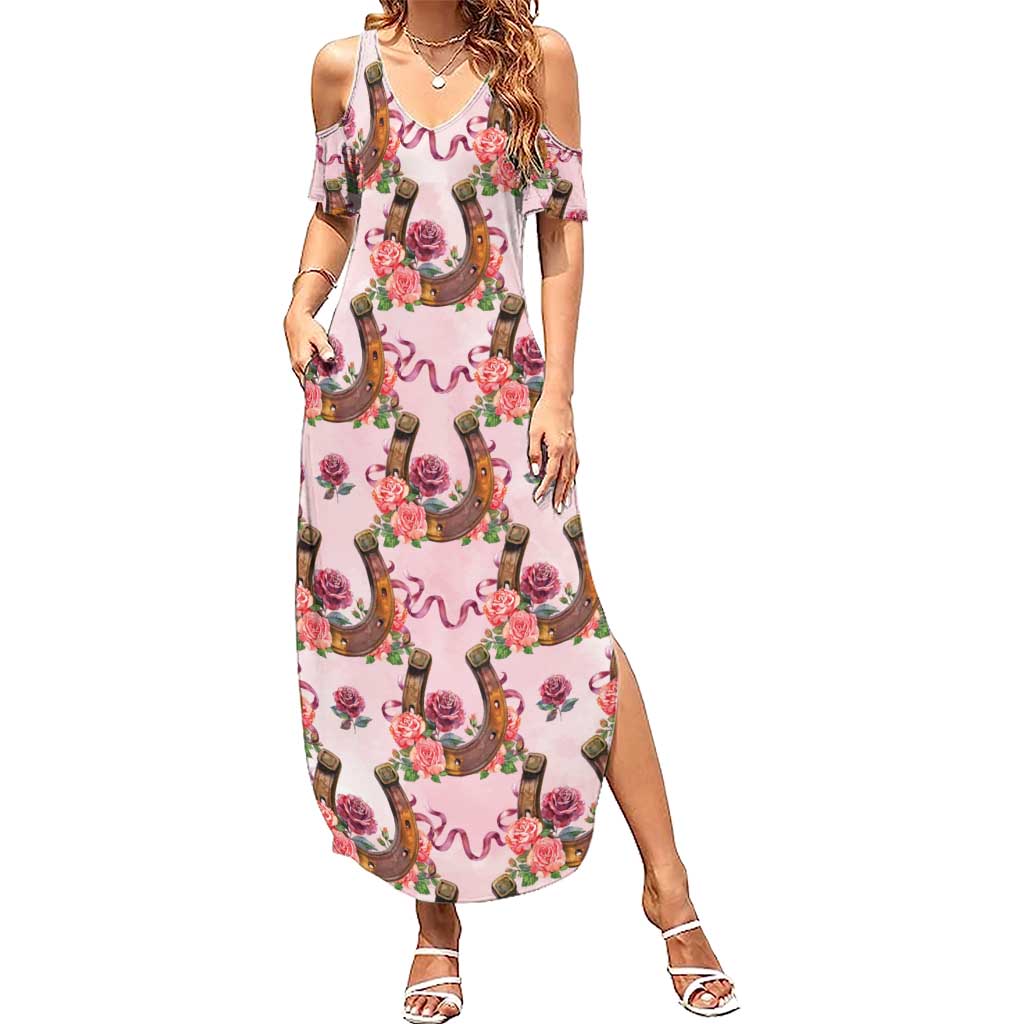 Kentucky Lucky Horseshoe Floral Summer Maxi Dress Vintage Western Pattern